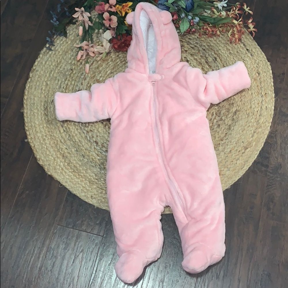 Wonder Nation Baby Girls Pink Fleece Hooded Pram Bunting Snowsuit 6-9 Months